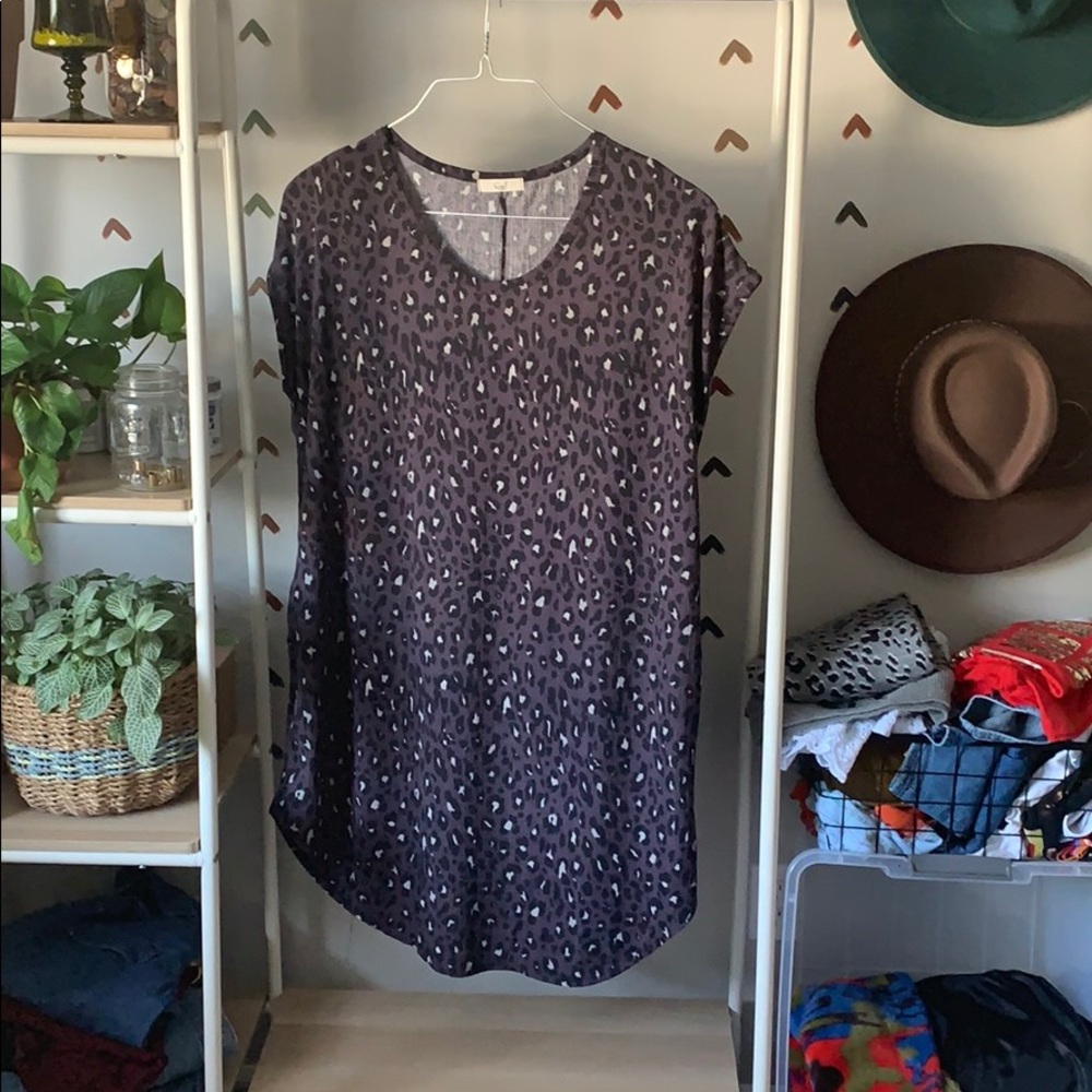 Grey Leopard Relaxed Tshirt Dress